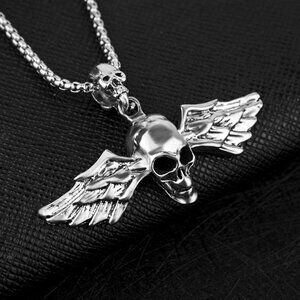 ❤️Viking style brand street skull wings pendant necklace for men, N90201P199